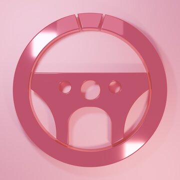 Pink Steering wheel icon isolated on pink background. Car wheel icon. Minimalism concept. 3D render illustration