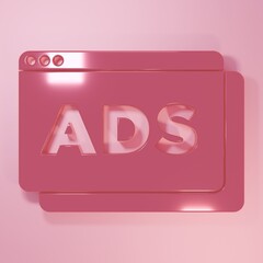 Poster - Pink Advertising icon isolated on pink background. Concept of marketing and promotion process. Responsive ads. Social media advertising. Minimalism concept. 3D render illustration
