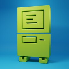 Poster - Green ATM - Automated teller machine icon isolated on blue background. Minimalism concept. 3D render illustration