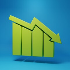 Poster - Green Financial growth decrease icon isolated on blue background. Increasing revenue. Minimalism concept. 3D render illustration