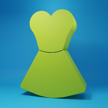 Green Woman dress icon isolated on blue background. Clothes sign. Minimalism concept. 3D render illustration