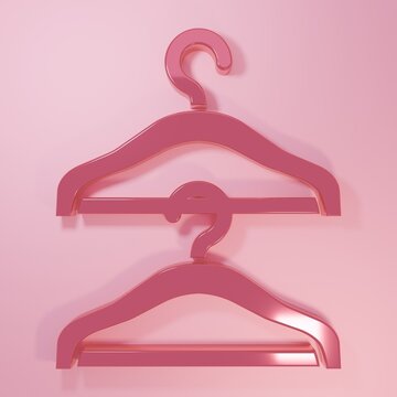 Pink Hanger wardrobe icon isolated on pink background. Cloakroom icon. Clothes service symbol. Laundry hanger sign. Minimalism concept. 3D render illustration