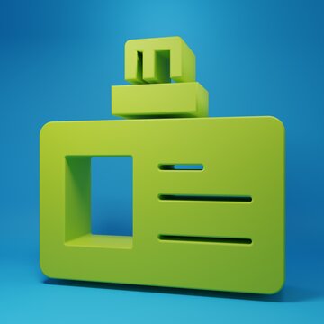 Green Identification badge icon isolated on blue background. It can be used for presentation, identity of the company, advertising. Minimalism concept. 3D render illustration