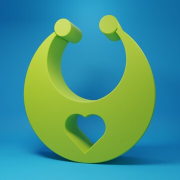 Green Baby bib icon isolated on blue background. Minimalism concept. 3D render illustration