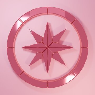 Pink Compass icon isolated on pink background. Windrose navigation symbol. Wind rose sign. Minimalism concept. 3D render illustration