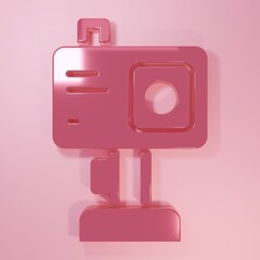 Poster - Pink Action extreme camera icon isolated on pink background. Video camera equipment for filming extreme sports. Minimalism concept. 3D render illustration
