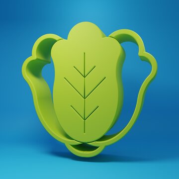 Green Fresh cabbage vegetable icon isolated on blue background. Minimalism concept. 3D render illustration
