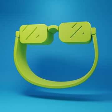 Green Eyeglasses icon isolated on blue background. Minimalism concept. 3D render illustration