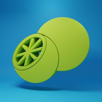 Green Orange fruit icon isolated on blue background. Minimalism concept. 3D render illustration