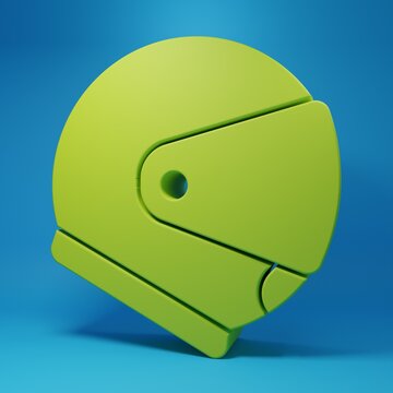 Green Helmet icon isolated on blue background. Extreme sport. Sport equipment. Minimalism concept. 3D render illustration
