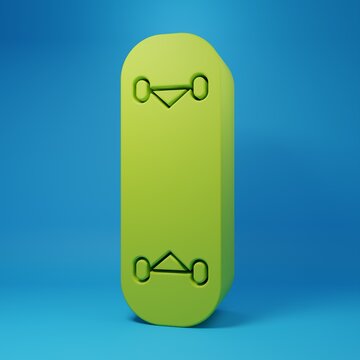 Green Skateboard trick icon isolated on blue background. Extreme sport. Sport equipment. Minimalism concept. 3D render illustration