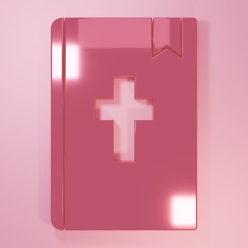 Pink Holy bible book icon isolated on pink background. Minimalism concept. 3D render illustration