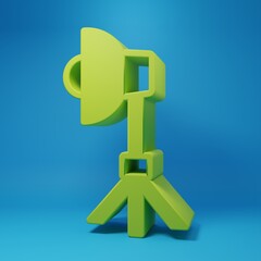 Poster - Green Studio light bulb in softbox icon isolated on blue background. Shadow reflection design. Minimalism concept. 3D render illustration