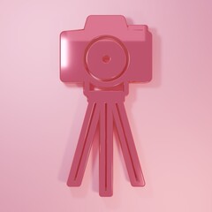 Poster - Pink Photo camera icon isolated on pink background. Foto camera. Digital photography. Minimalism concept. 3D render illustration