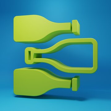 Green Bottles of wine icon isolated on blue background. Minimalism concept. 3D render illustration