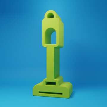 Green Vacuum cleaner icon isolated on blue background. Minimalism concept. 3D render illustration