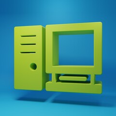 Aufkleber - Green Computer monitor icon isolated on blue background. PC component sign. Minimalism concept. 3D render illustration