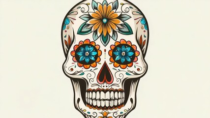 Poster - A skull decorated with flowers, symbolizing life and death