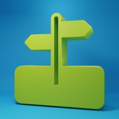 Fototapete - Green Road traffic sign. Signpost icon isolated on blue background. Pointer symbol. Isolated street information sign. Direction sign. Minimalism concept. 3D render illustration
