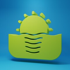 Poster - Green Sunrise icon isolated on blue background. Minimalism concept. 3D render illustration