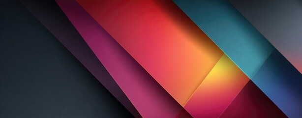 Poster - Abstract background featu colorful diagonal layers of red, orange, yellow, pink, purple, teal, and gray, creating a vibrant and modern design element.