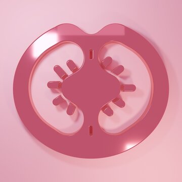 Pink Tomato icon isolated on pink background. Minimalism concept. 3D render illustration