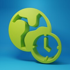 Poster - Green World time icon isolated on blue background. Minimalism concept. 3D render illustration