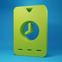 Poster - Green Alarm clock app smartphone interface icon isolated on blue background. Minimalism concept. 3D render illustration
