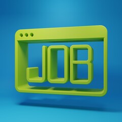 Poster - Green Search job icon isolated on blue background. Recruitment or selection concept. Human resource and recruitment for business. Minimalism concept. 3D render illustration