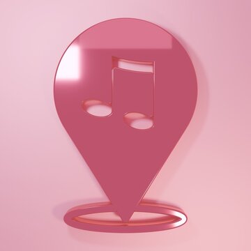 Pink Location musical note icon isolated on pink background. Music and sound concept. Minimalism concept. 3D render illustration