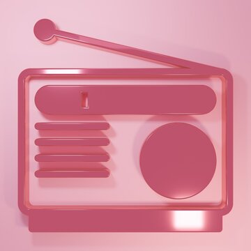 Pink Radio with antenna icon isolated on pink background. Minimalism concept. 3D render illustration