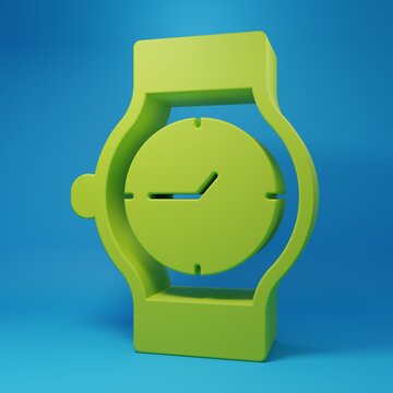 Green Wrist watch icon isolated on blue background. Wristwatch icon. Minimalism concept. 3D render illustration