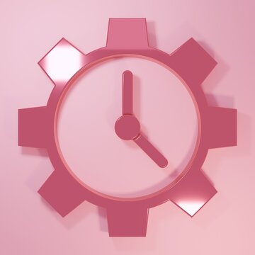 Pink Time Management icon isolated on pink background. Clock and gear sign. Productivity symbol. Minimalism concept. 3D render illustration