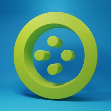 Green Sewing button for clothes icon isolated on blue background. Clothing button. Minimalism concept. 3D render illustration