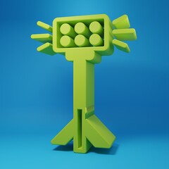 Poster - Green Photo camera icon isolated on blue background. Foto camera. Digital photography. Minimalism concept. 3D render illustration