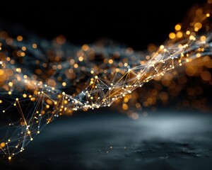 Fototapete - Network Visualization: A dynamic network of interconnected nodes and lines pulses with energy, rendered in a visually captivating style, evoking themes of connectivity, communication.