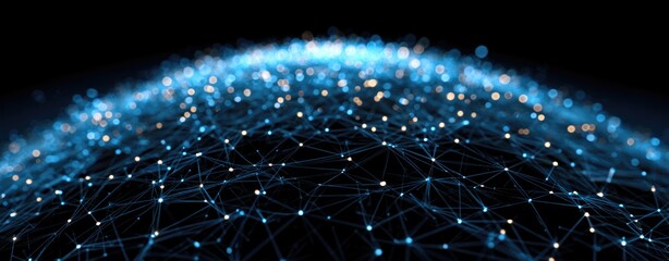 Fototapete - Digital Network: A futuristic visualization of interconnected nodes and pathways. A luminous digital network pulsates with energy.