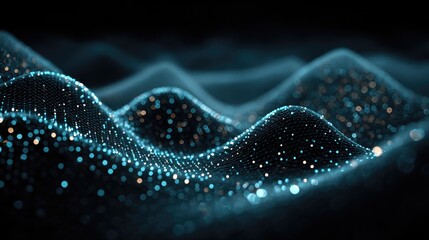 Poster - Digital Waveform: A mesmerizing digital display showcasing undulating waves of light, representing data flow or abstract technological concepts.