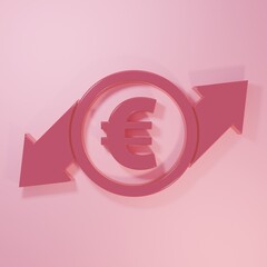 Poster - Pink Financial growth and euro coin icon isolated on pink background. Increasing revenue. Minimalism concept. 3D render illustration