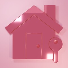Poster - Pink House with key icon isolated on pink background. The concept of the house turnkey. Minimalism concept. 3D render illustration