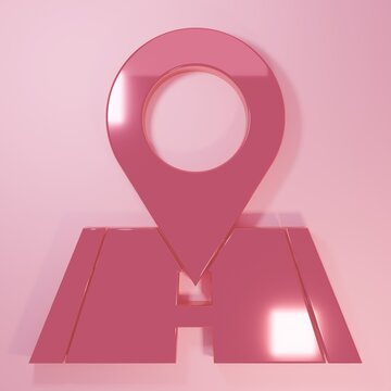 Pink Map pin icon isolated on pink background. Navigation, pointer, location, map, gps, direction, place concept. Minimalism concept. 3D render illustration