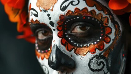 Poster - A close-up view of a person wearing a painted mask