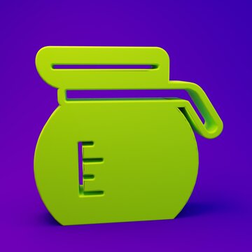 Green Coffee pot icon isolated on purple-blue background. Minimalism concept. 3D render illustration