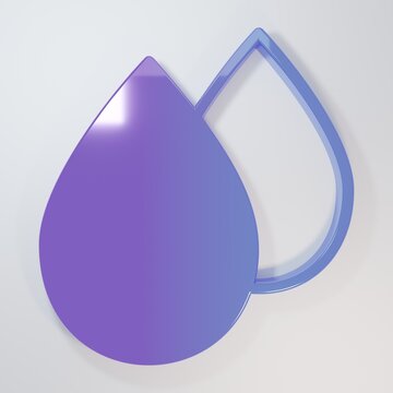 Purple-blue Water drop icon isolated on grey background. Minimalism concept. 3D render illustration
