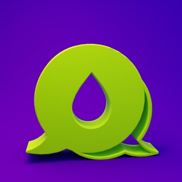 Green Water drop with speech bubbles icon isolated on purple-blue background. Minimalism concept. 3D render illustration