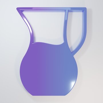 Purple-blue Jug glass with water icon isolated on grey background. Kettle for water. Glass decanter with drinking water. Minimalism concept. 3D render illustration
