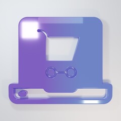 Fototapete - Purple-blue Shopping cart on screen laptop icon isolated on grey background. Concept e-commerce, e-business, online business marketing. Minimalism concept. 3D render illustration