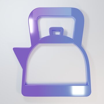 Purple-blue Kettle with handle icon isolated on grey background. Teapot icon. Minimalism concept. 3D render illustration