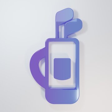 Purple-blue Golf bag with clubs icon isolated on grey background. Minimalism concept. 3D render illustration