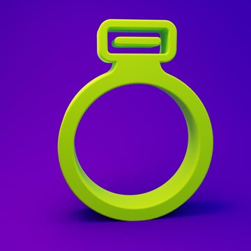 Green Fantasy magic stone ring with gem icon isolated on purple-blue background. Minimalism concept. 3D render illustration